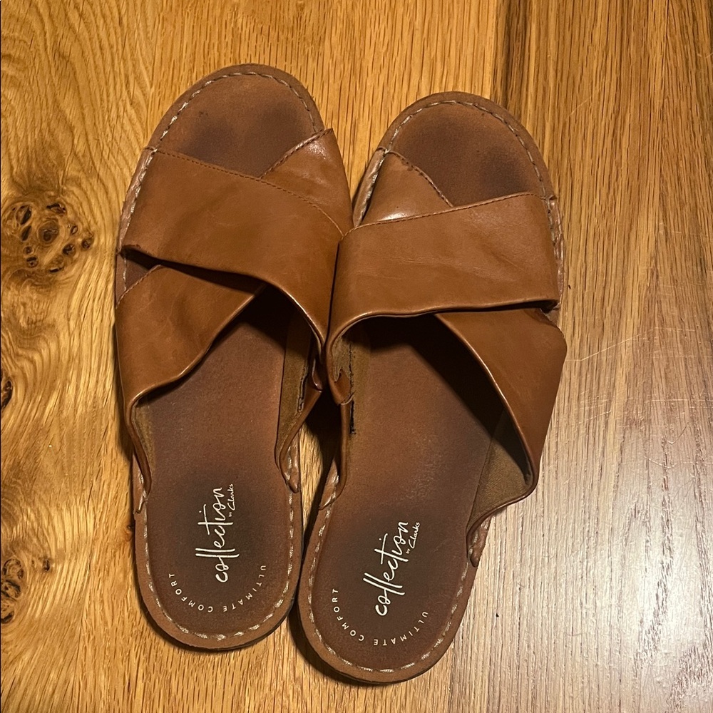 Clarks Collection B Women's Tan Slide Sandals 8.5